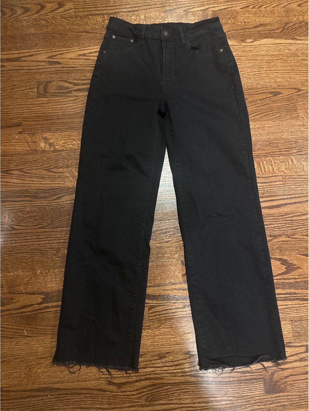 Black Slim Wide Leg Jeans Size 8 with a Raw Hem